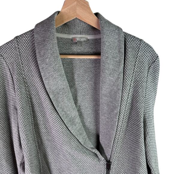 T By Talbots Women's Medium Gray Asymmetrical Zip Moto Sweater Jacket Athleisure - Picture 3 of 10
